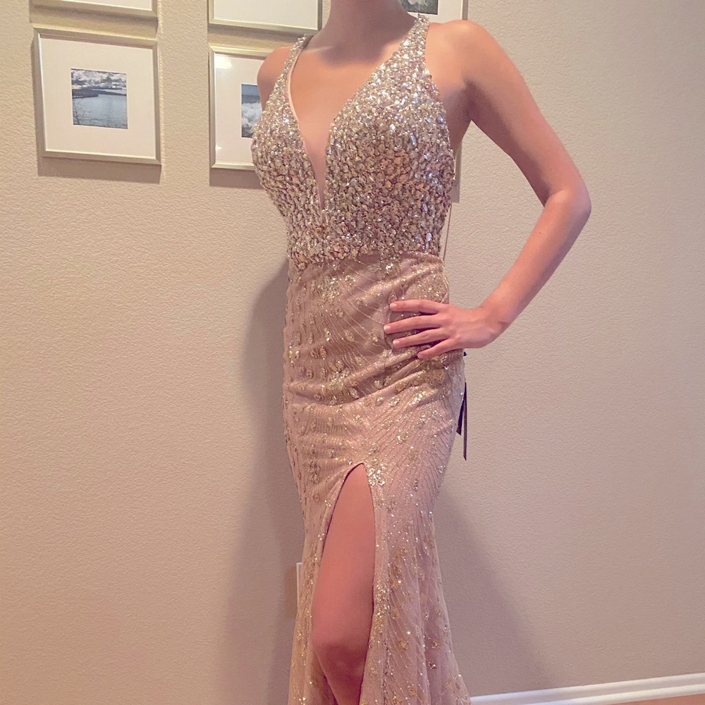 Formal sequin and rhinestone gown